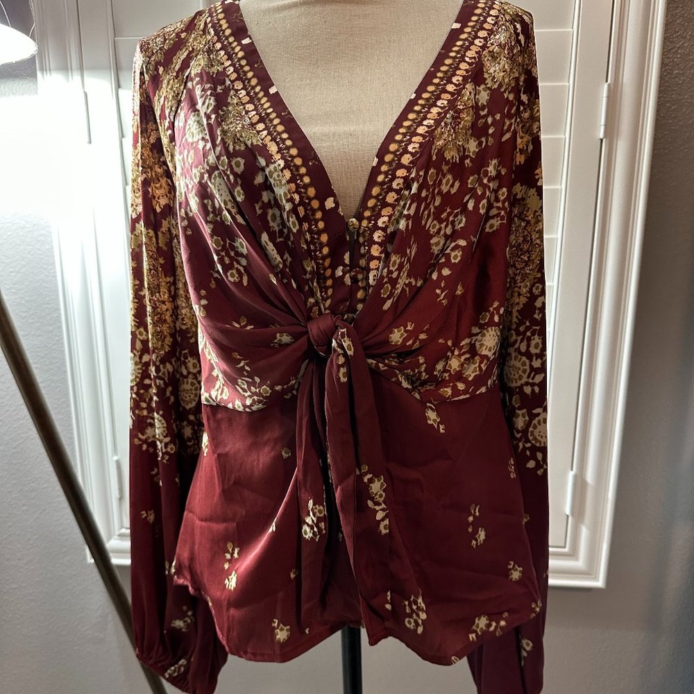 Free People Tie Front Shirt Size Large